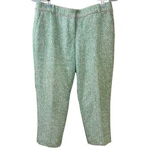 J Crew Green Cropped Ankle Lined‎ Trousers Metallic Threads Tweed Woman's Size 6